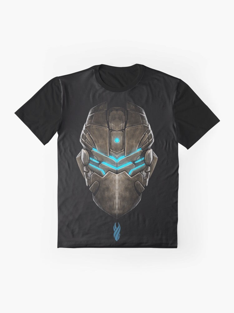 Dead Space 2 Graphic T-Shirt featuring the character Isaac Clarke and his iconic helmet - Flat lay