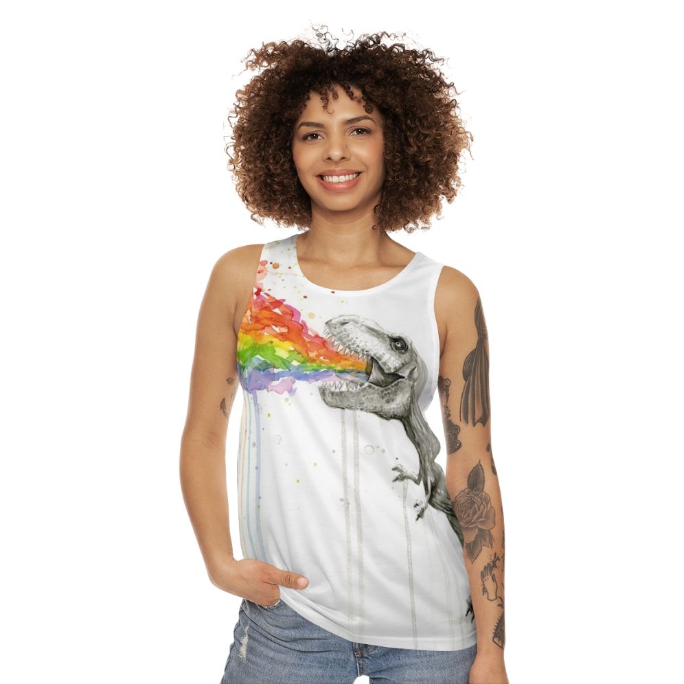 Dinosaur rainbow watercolor unisex tank top - women