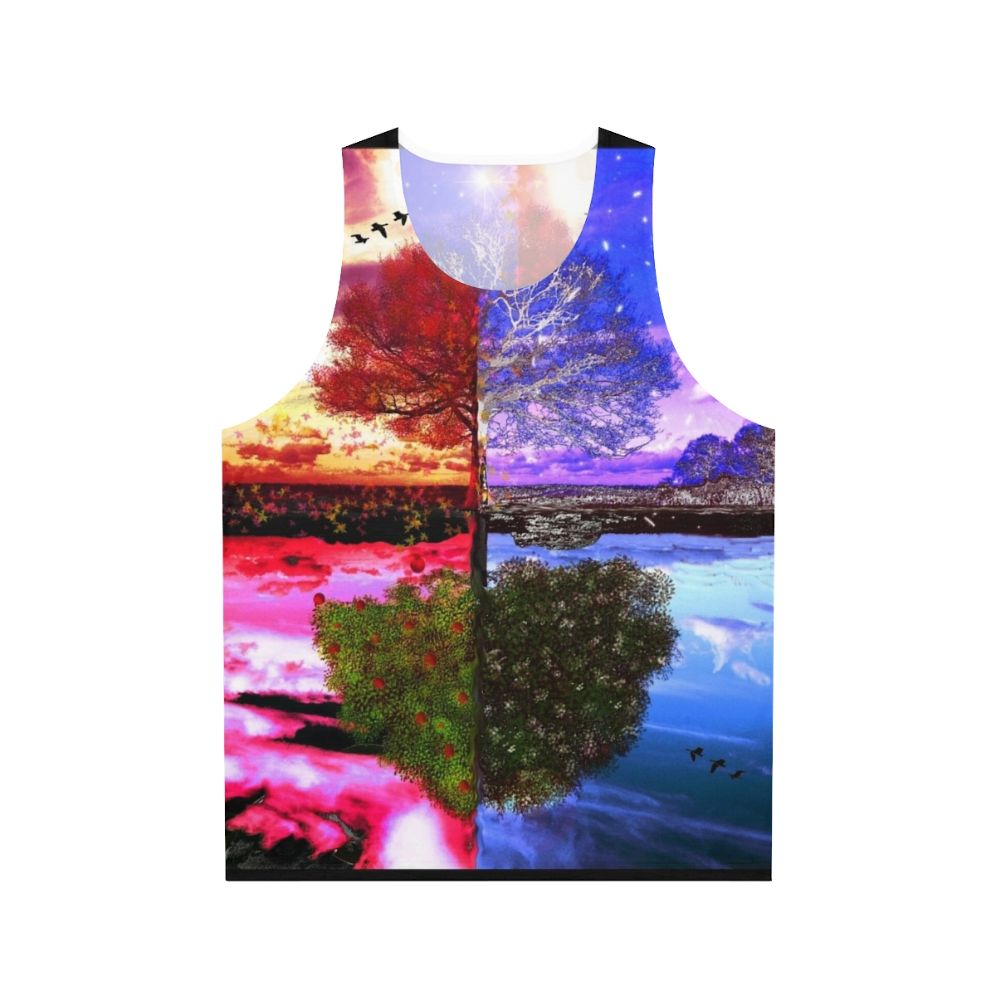 Four seasons tree reflection unisex tank top