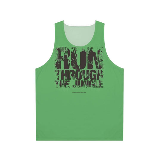 Unisex tank top with "Run Through The Jungle" graphic