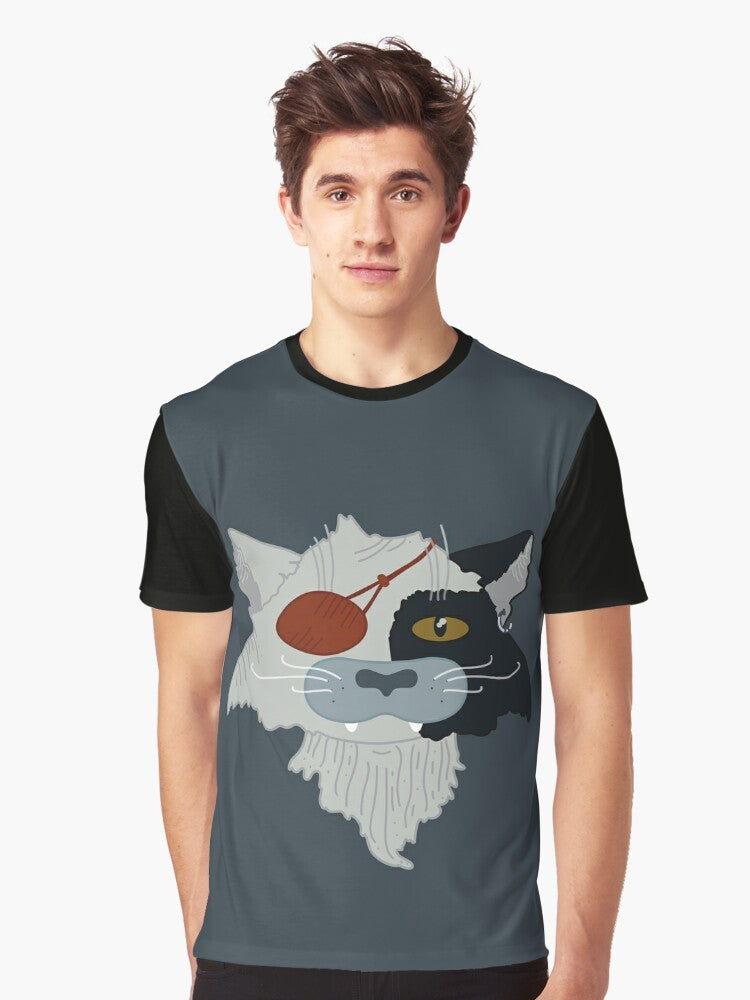 The Last Unicorn cat graphic t-shirt featuring a nostalgic fantasy fanart design - Men