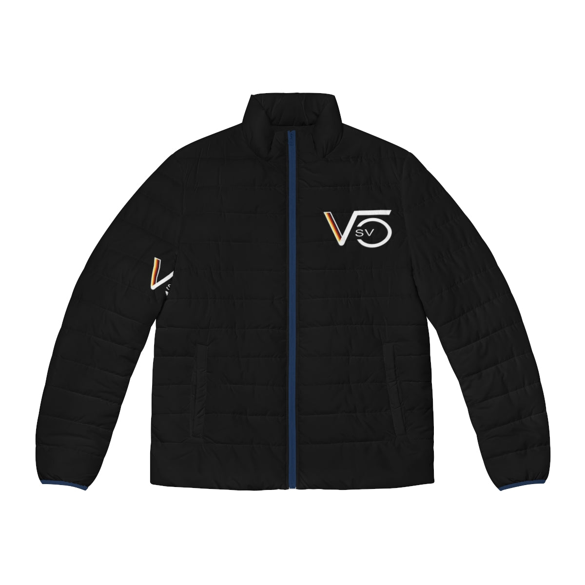 Sebastian Vettel wearing Aston Martin F1 team puffer jacket with 5 V design