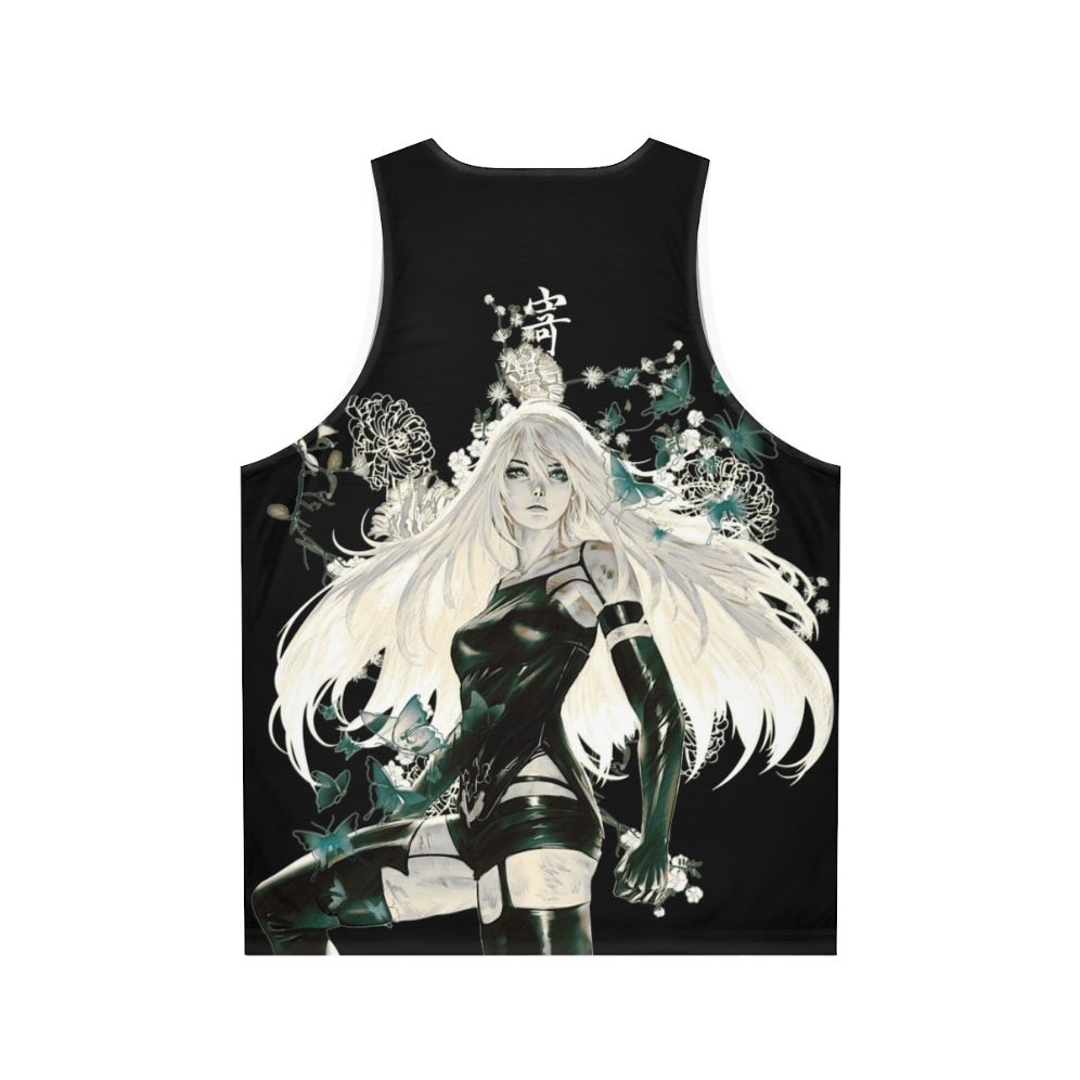 Unisex tank top with butterfly and floral design in a dark, fantasy style - Back