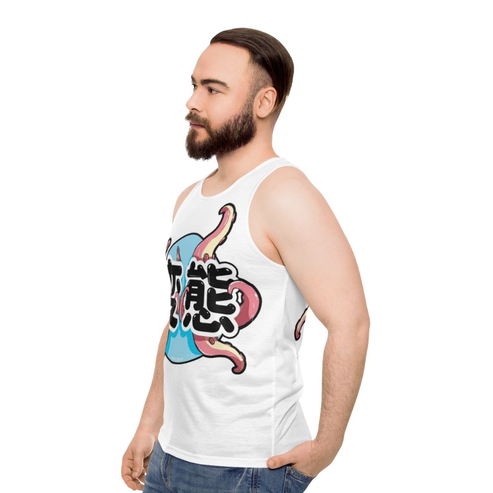 Unisex tank top with a colorful tentacle print design - men side