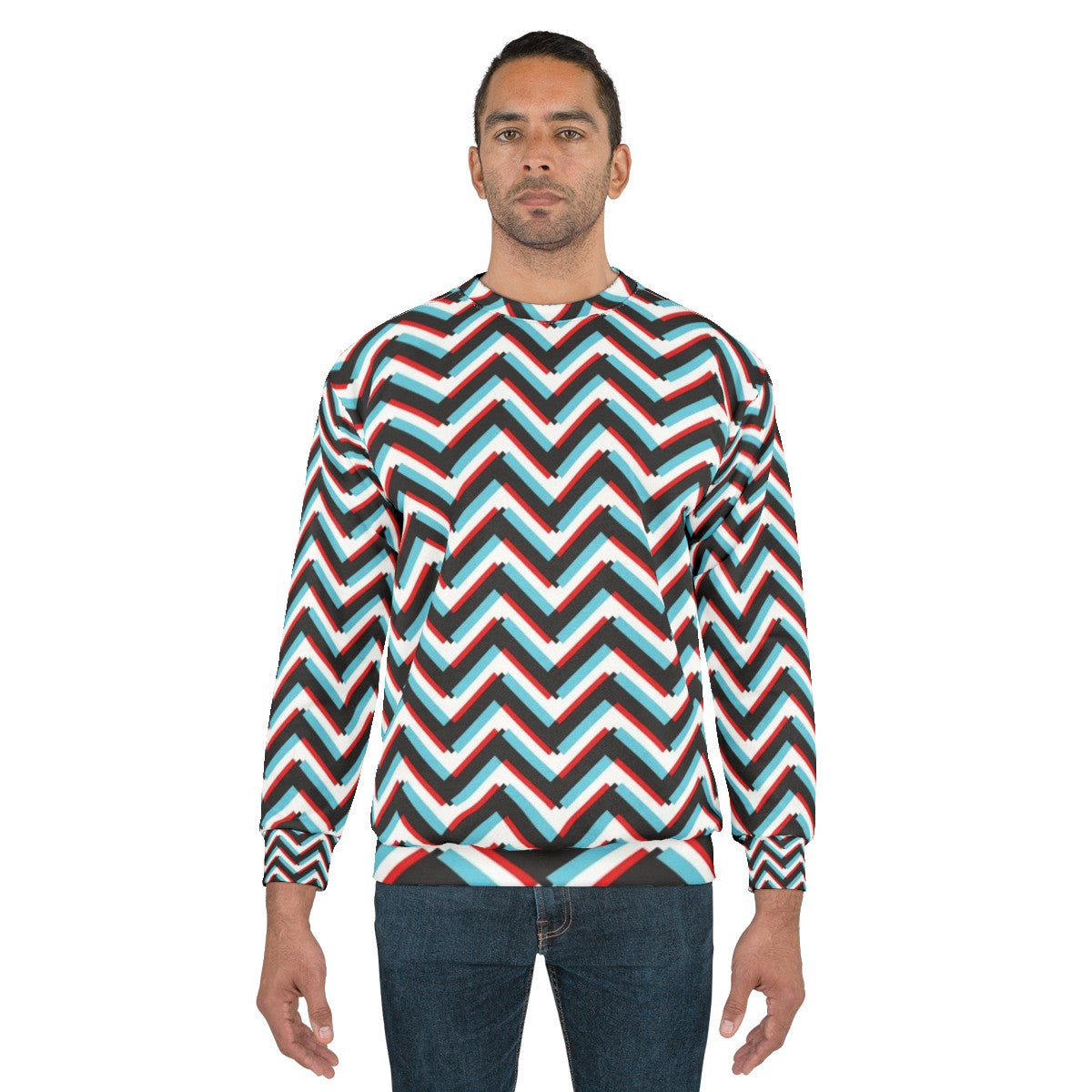 Stereoscopic chevron zig zag graphic print sweatshirt - men