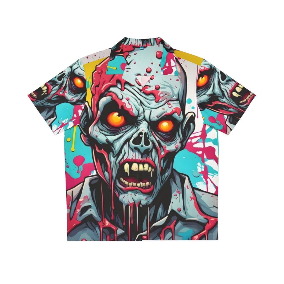 Chaotic Zombie Hawaiian Shirt featuring a colorful paint drip zombie design