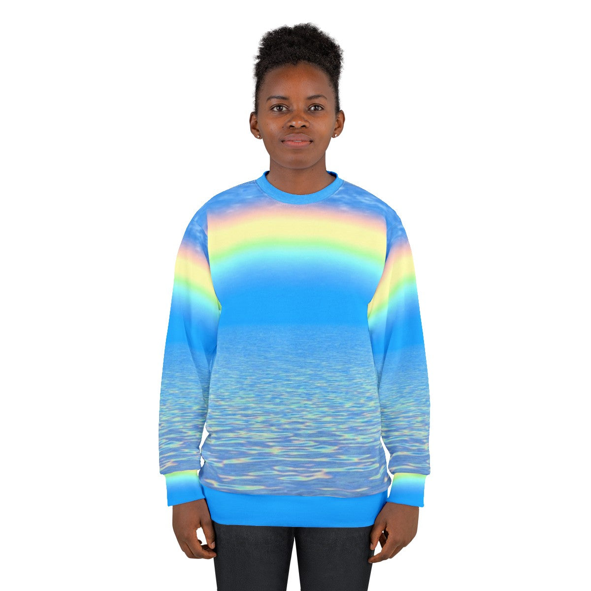 Colorful rainbow sweatshirt with abstract patterns - women