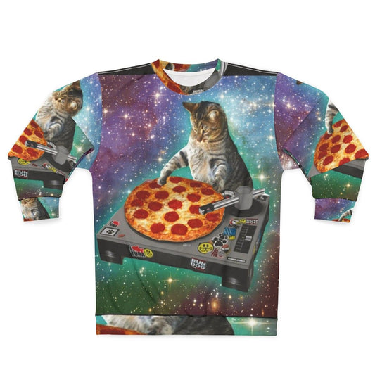 DJ Cat Pizza Graphic Sweatshirt