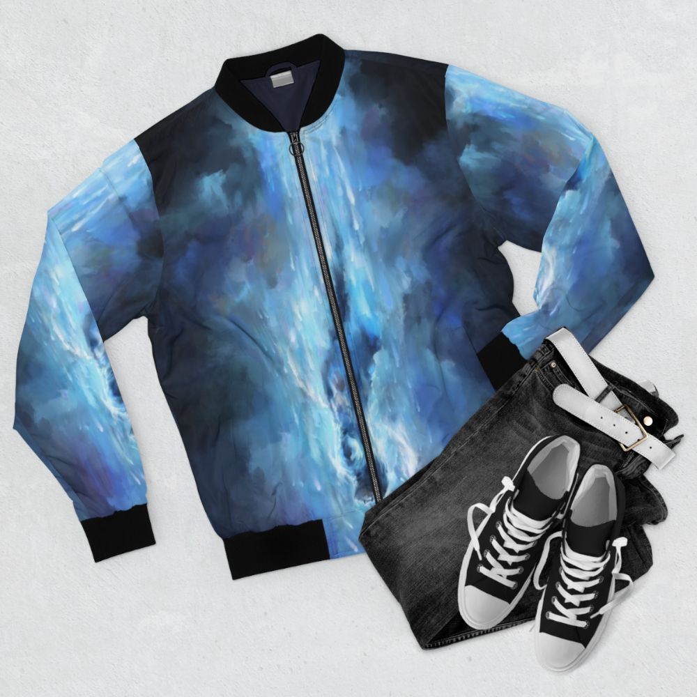 Stormlight Archive Bomber Jacket with Kaladin Stormblessed and Syl design - Flat lay