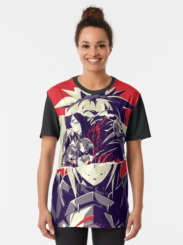 Fate Apocrypha anime-inspired graphic t-shirt with "Defiance" design featuring Mordred and Saber - Women