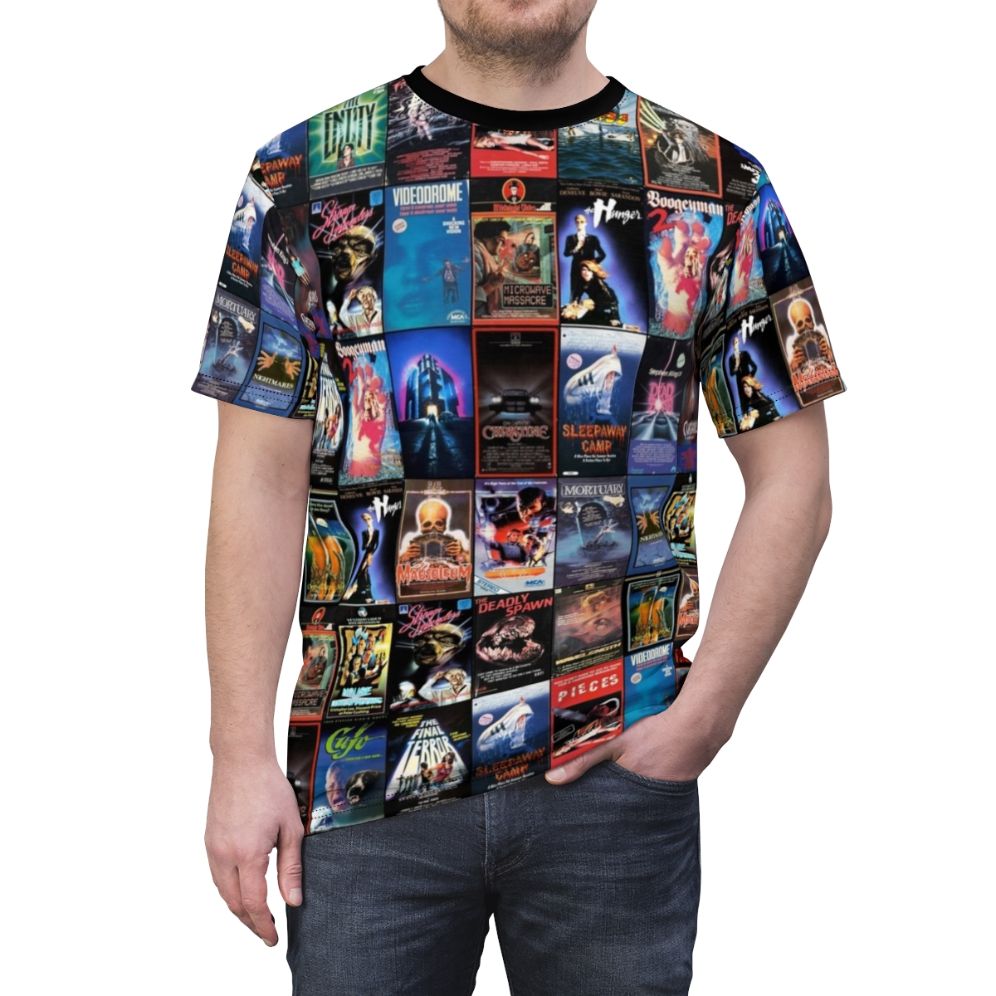 Vintage-style t-shirt featuring a retro horror VHS artwork design - men front