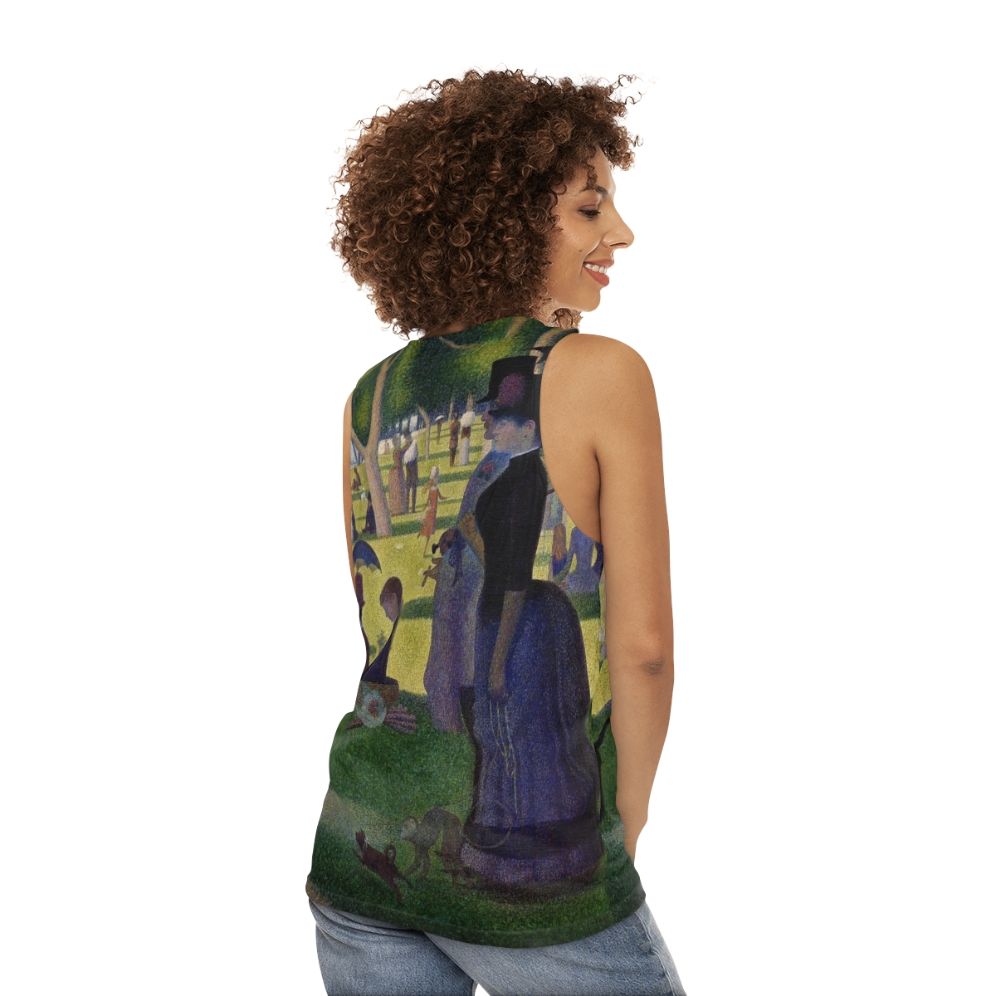 Pointillist Sunday Afternoon Unisex Tank Top - women back