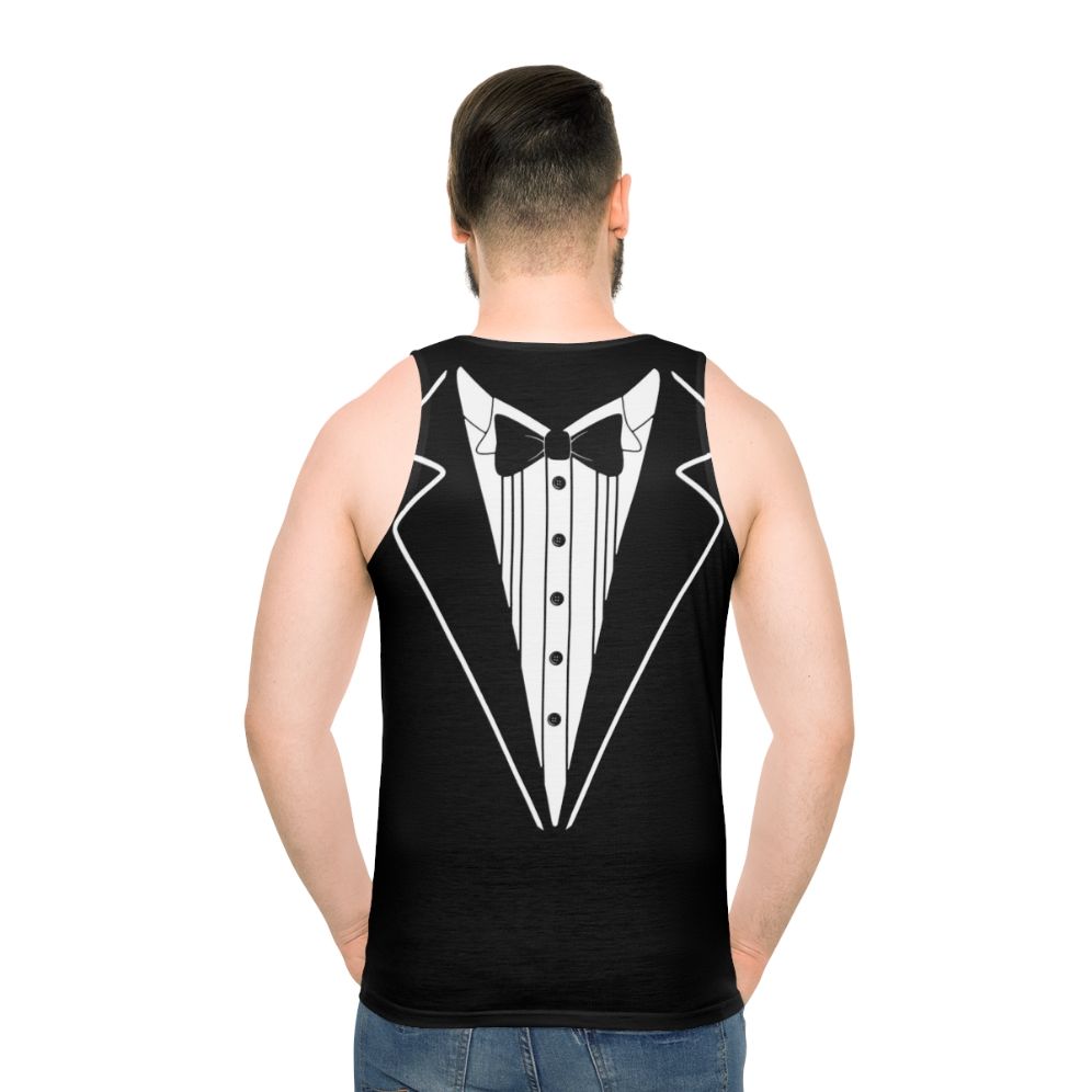 Tuxedo inspired unisex tank top - men back