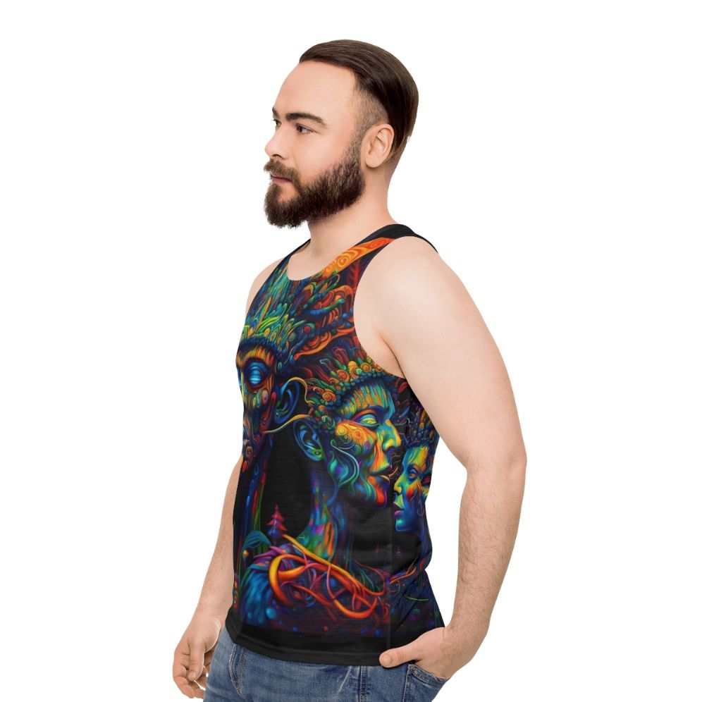 Trippy psychedelic DMT elf unisex tank top - men side