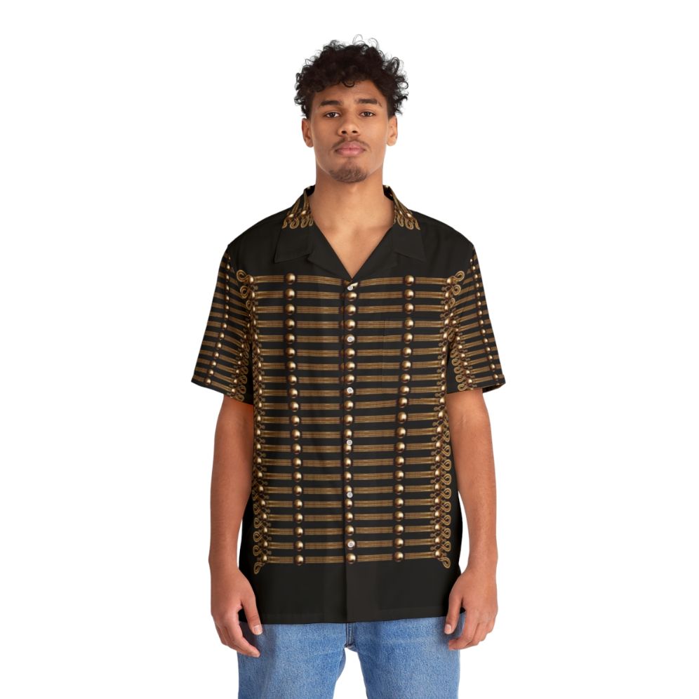 Hussar-inspired Hawaiian shirt with military-style patterns and colors - People Front