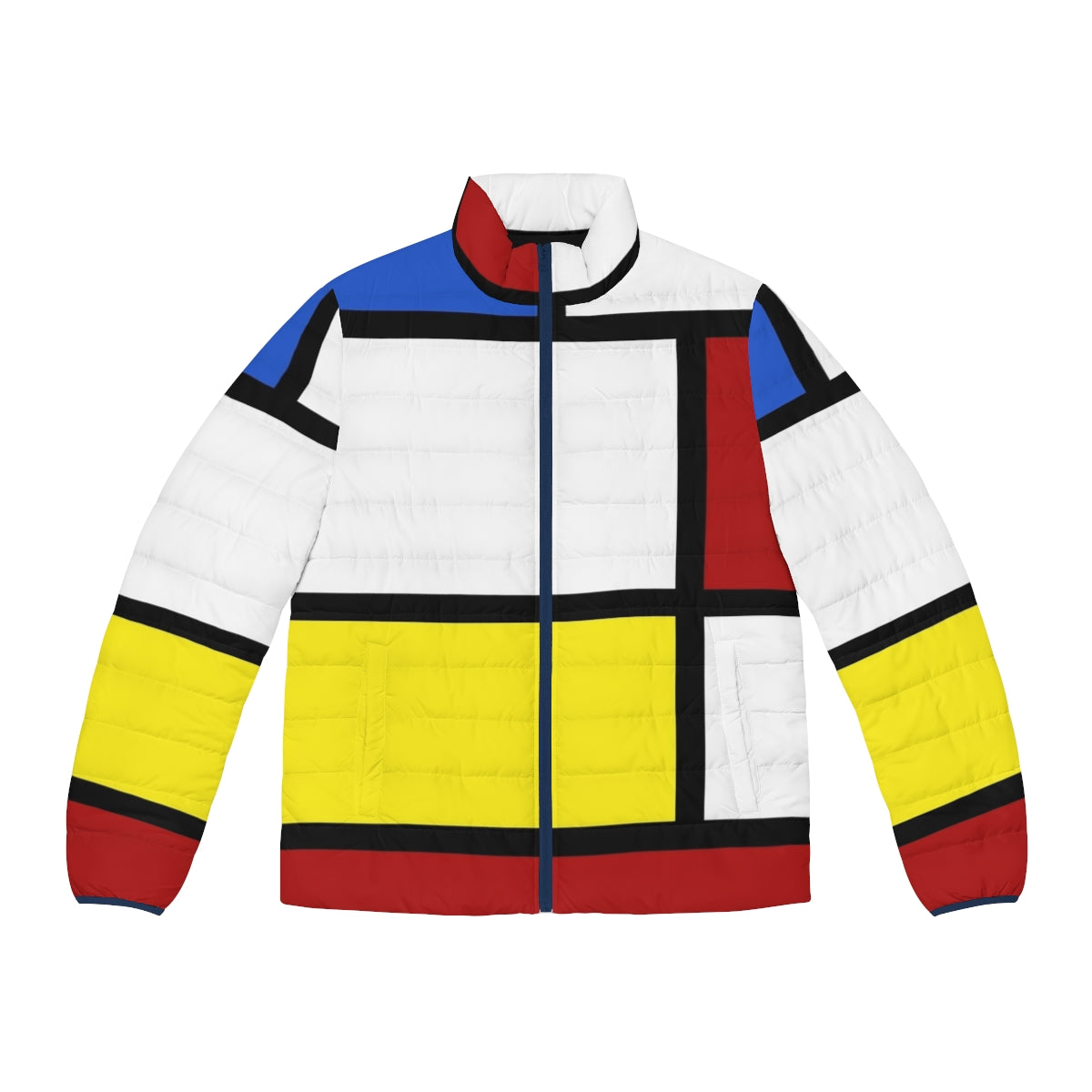 Retro 60s mod style puffer jacket with box pattern in red, white and blue colors