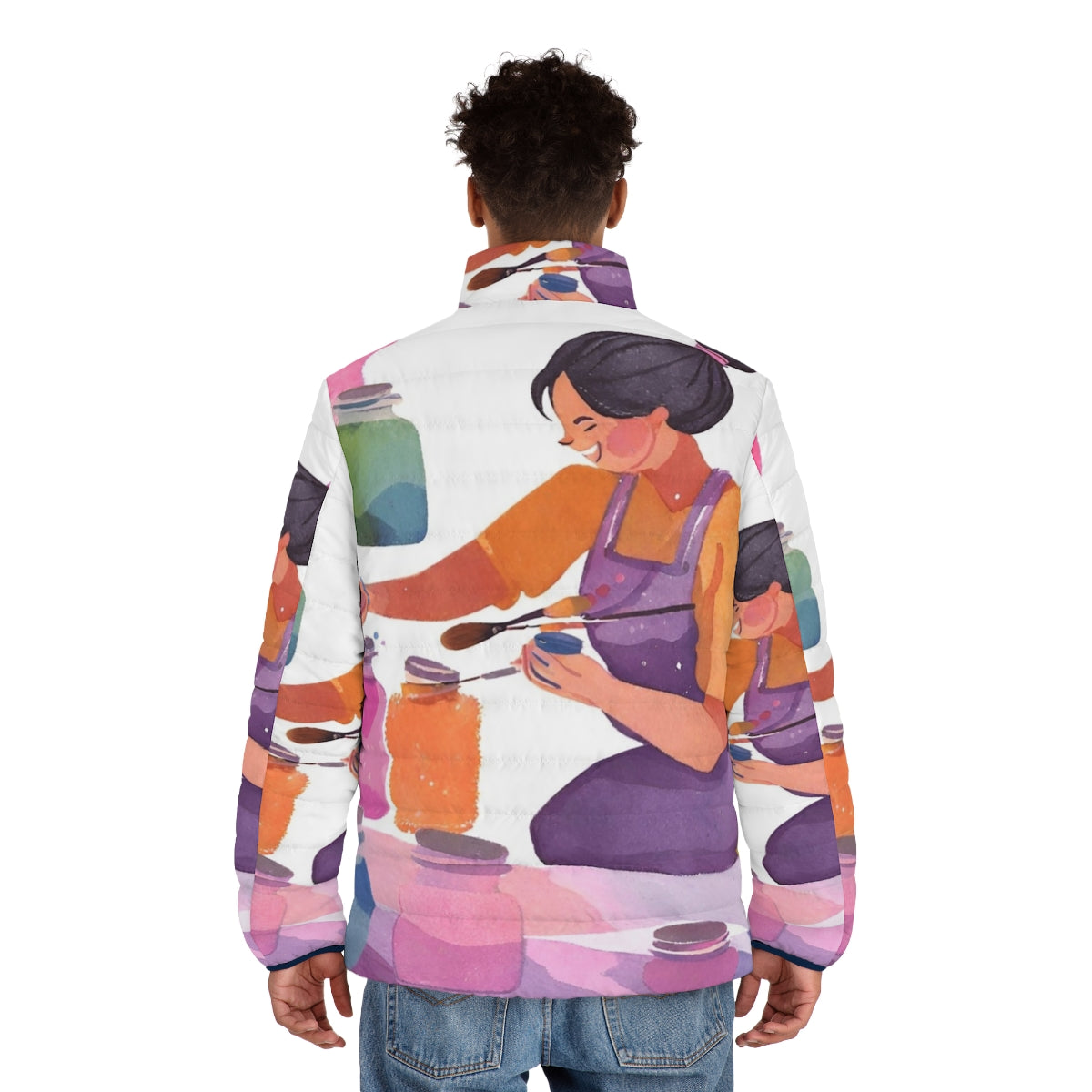 Painter wearing a warm and cozy puffer jacket, perfect for artistic hobbies - men back