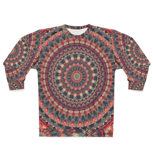 Colorful mandala sweatshirt with sacred geometry designs