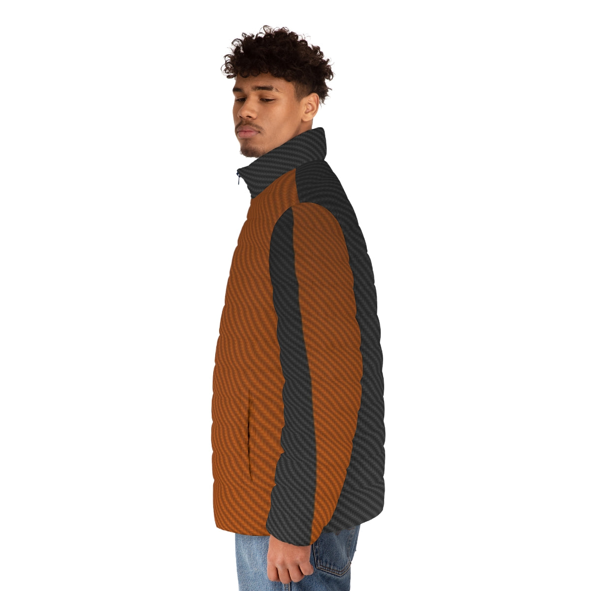 Deathstroke textured puffer jacket with minimalist superhero villain design - men side left