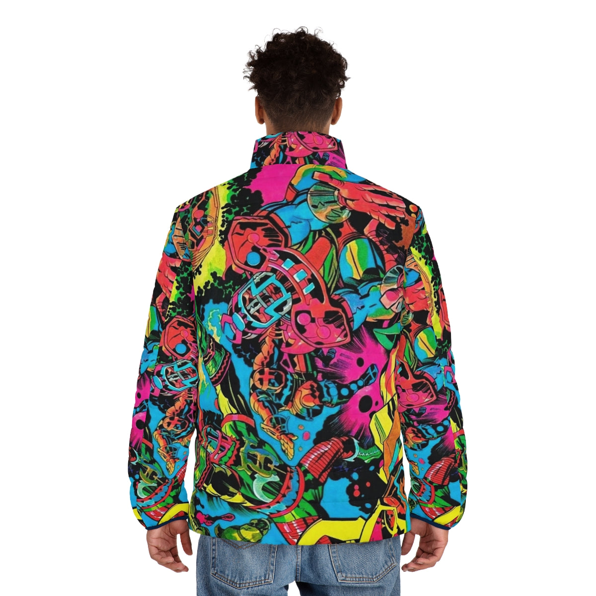 Kirby Puffer Jacket with Retro Comic-Inspired Pop Art Design - men back