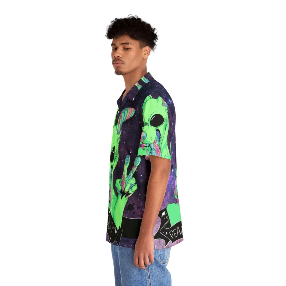 Cosmic Canine Hawaiian Shirt with Space, Alien, and Galaxy Designs - People Left