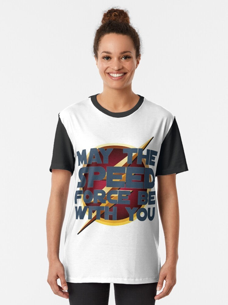 Arrowverse Flash Graphic T-Shirt with "May The Speed Force Be With You" Design - Women