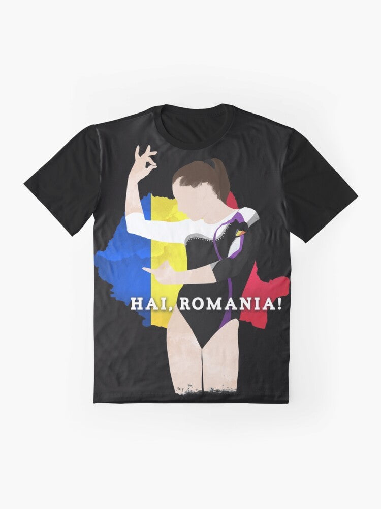 "HAI, ROMANIA!" Graphic T-Shirt featuring Romanian gymnastics and the gymternet community - Flat lay