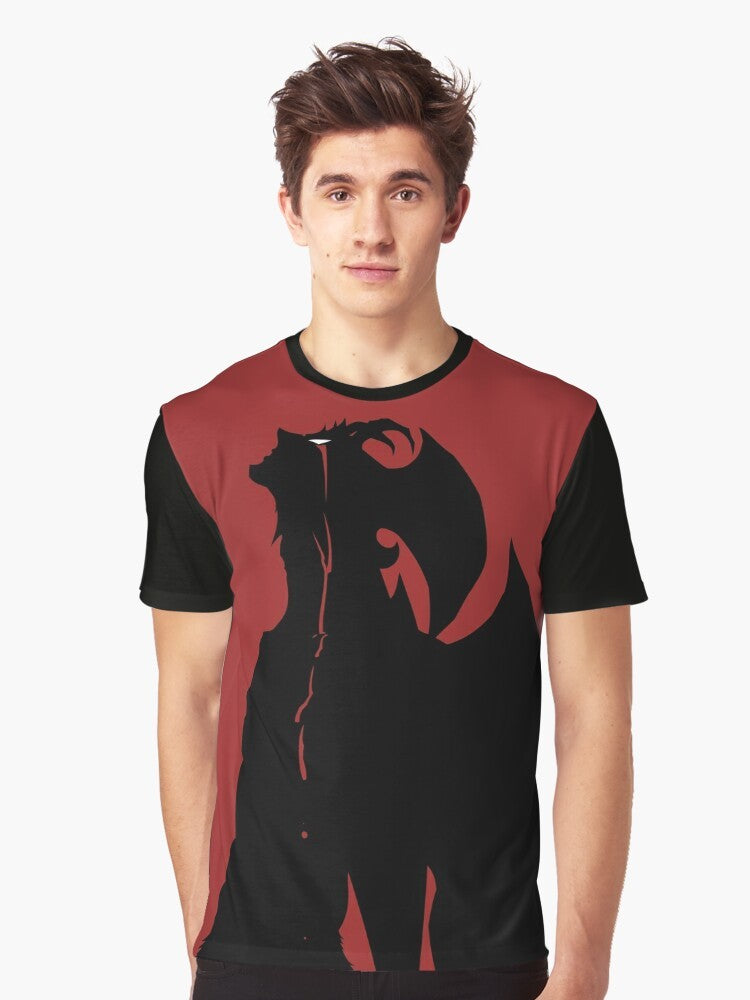 Devilman Crybaby anime-inspired graphic t-shirt featuring Akira, Ryo, and other characters in a bold, bloody design. - Men