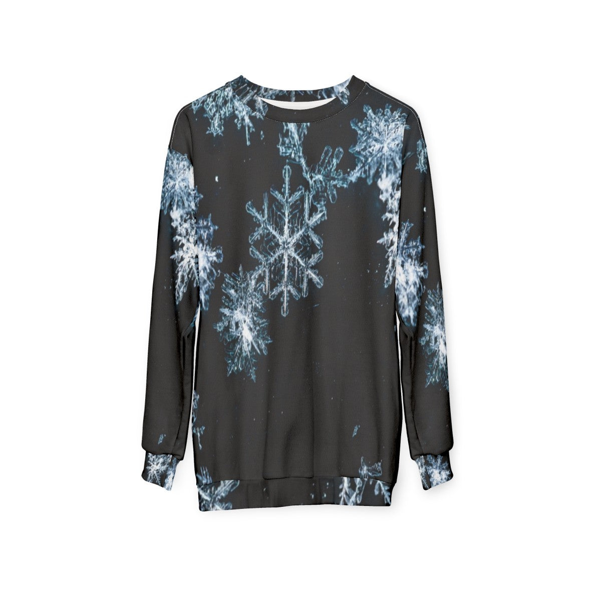 Black and white snowflake pattern sweatshirt - hanging