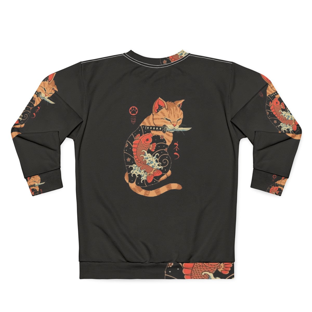 Retro cat sweatshirt with japanese carp tattoo design - Back