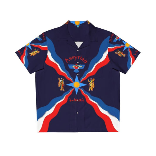 Assyrian flag Hawaiian shirt featuring ancient Mesopotamian art and symbols