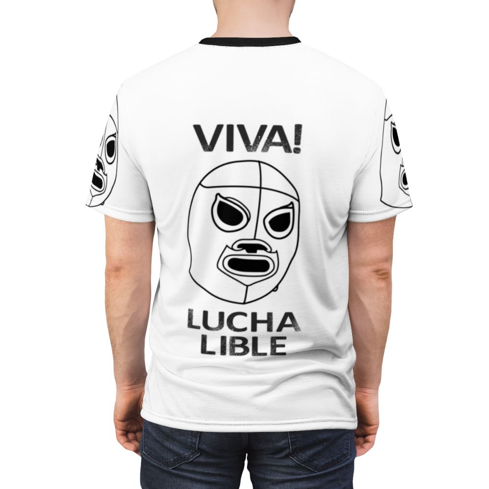 Nmh1 010 Viva Lucha Libre graphic t-shirt featuring Mexican pro wrestling and wrestling fan imagery - men back