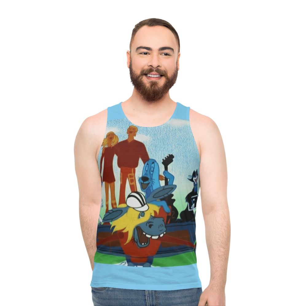 Unisex tank top featuring characters from the Soviet cartoon "The Musicians From Bremen" - men