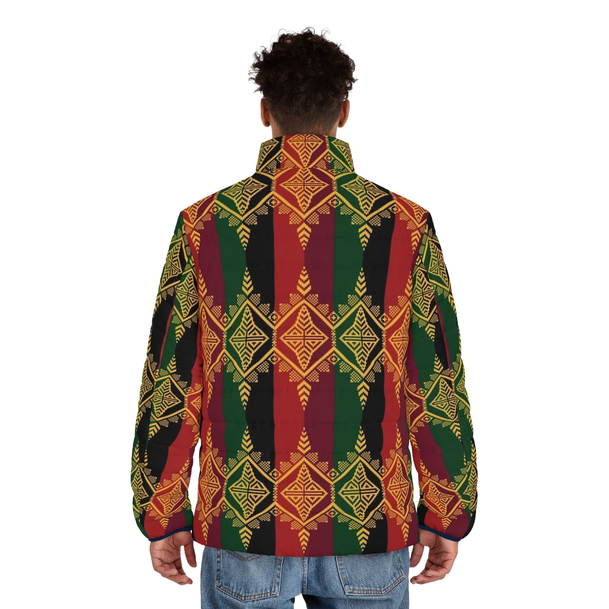 Ethnic Filipino Tribal Pattern Inaul Puffer Jacket - men back