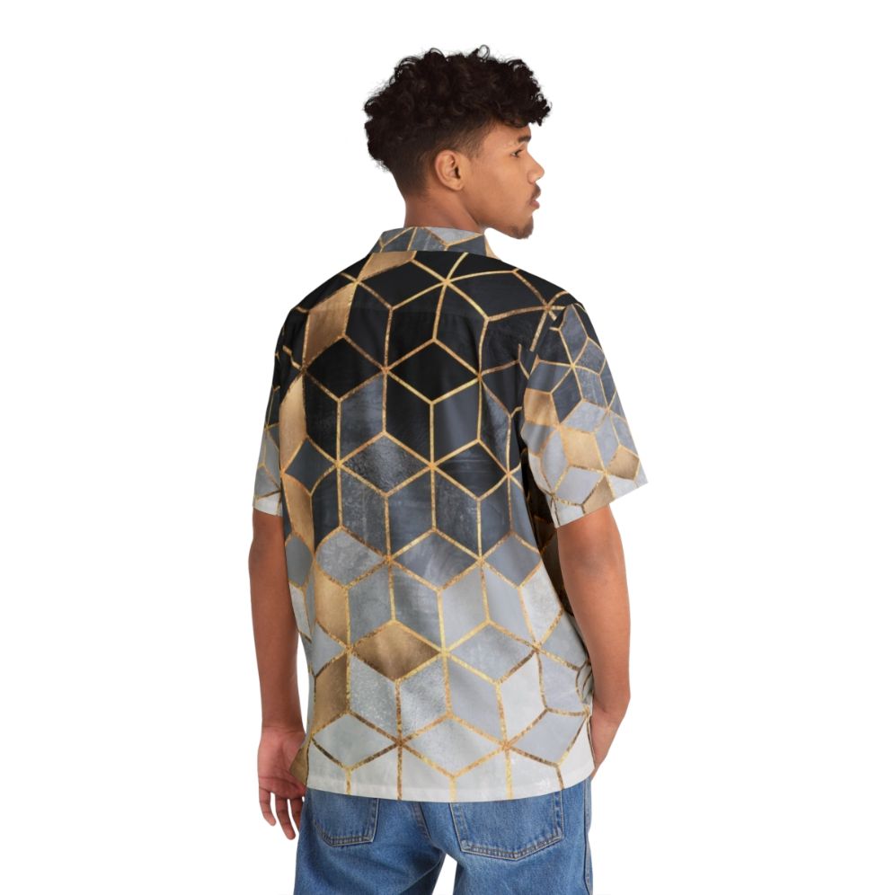 Soft blue gradient cubes geometric pattern Hawaiian shirt - People Back