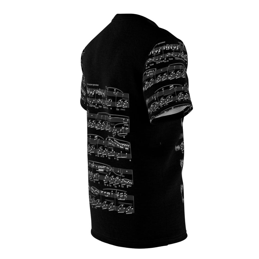 Chopin Nocturne Inspired Music T-shirt featuring a piano keys design - men right