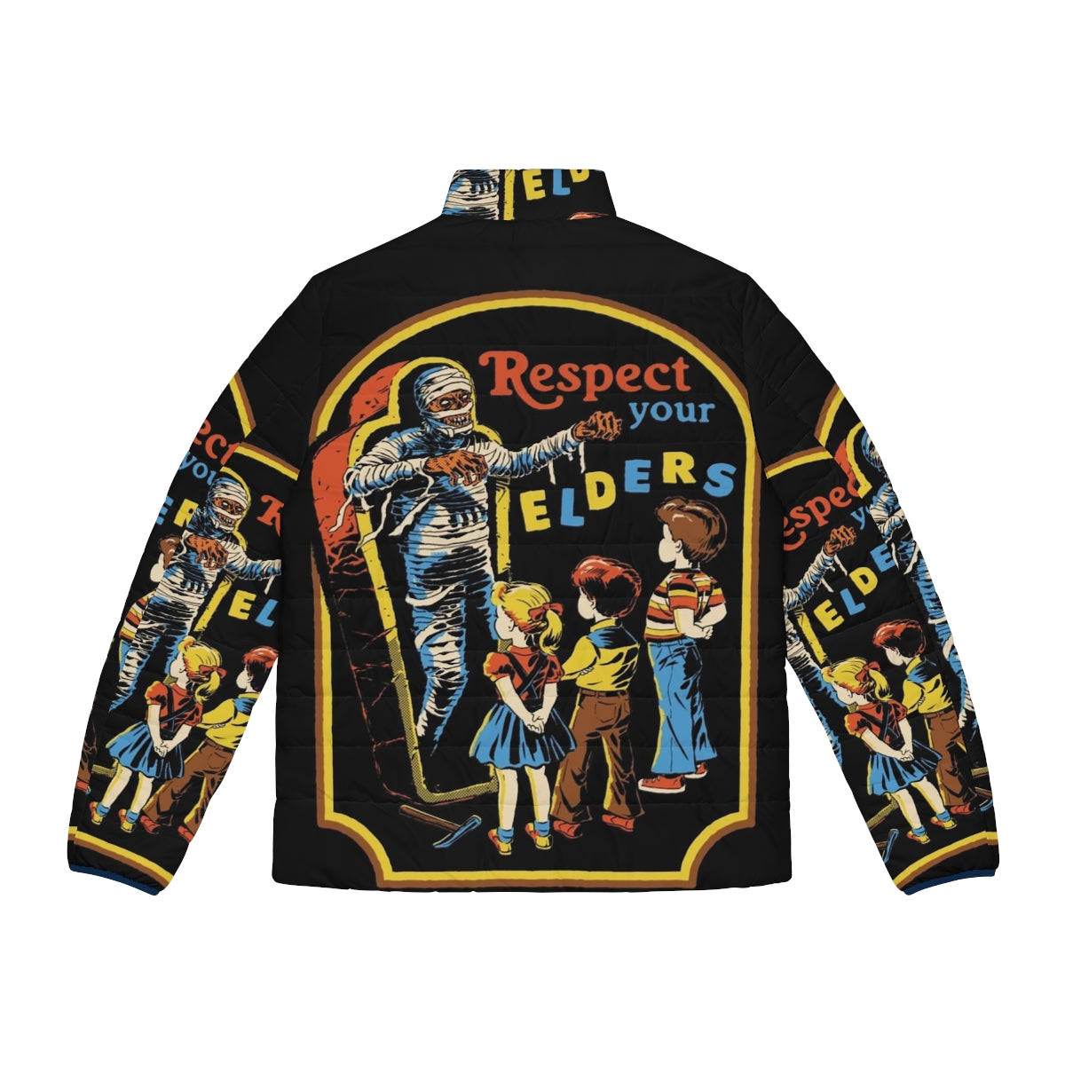 Respect Your Elders Puffer Jacket - Vintage Horror-Themed Outerwear - Back