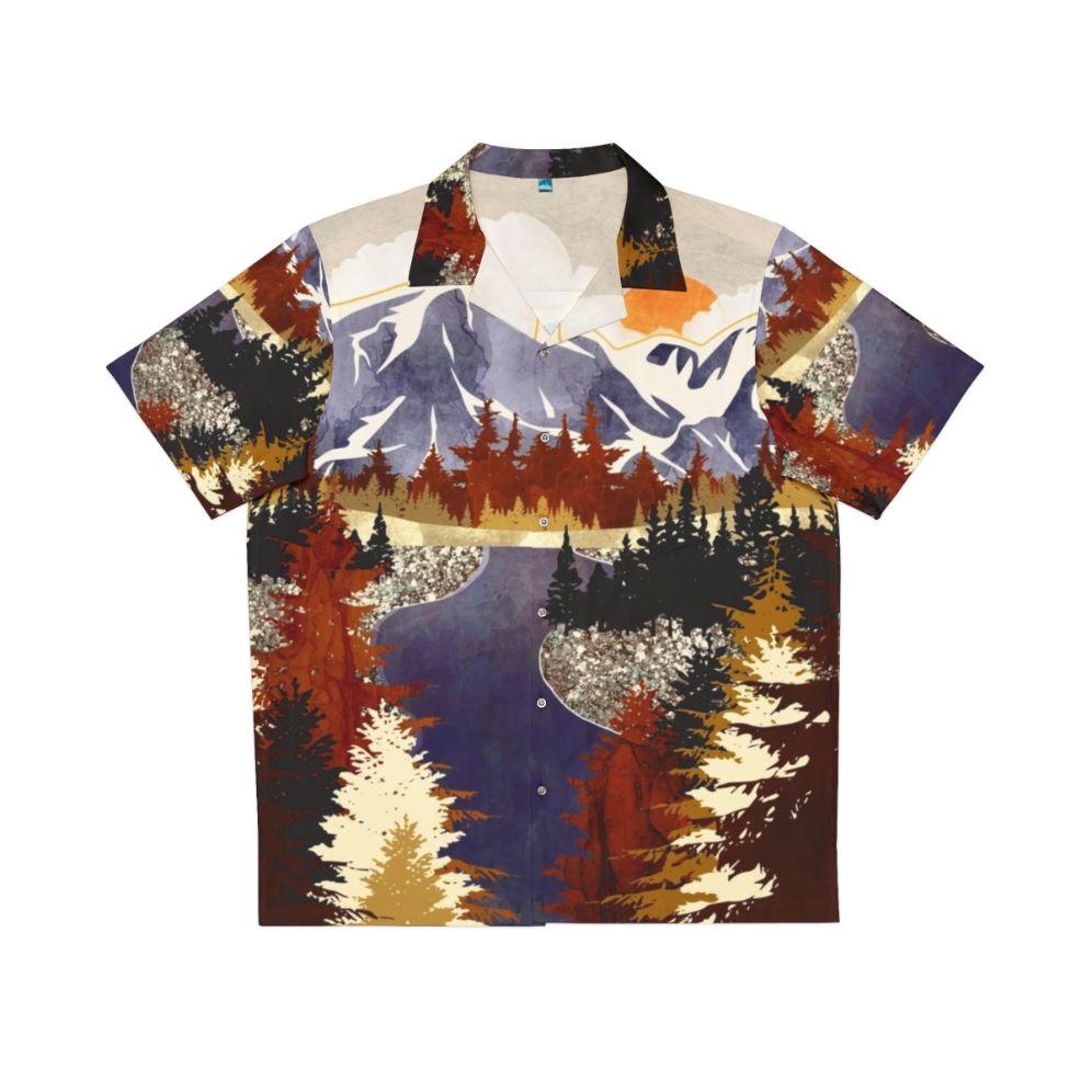 Autumn River Hawaiian Shirt with abstract landscape design