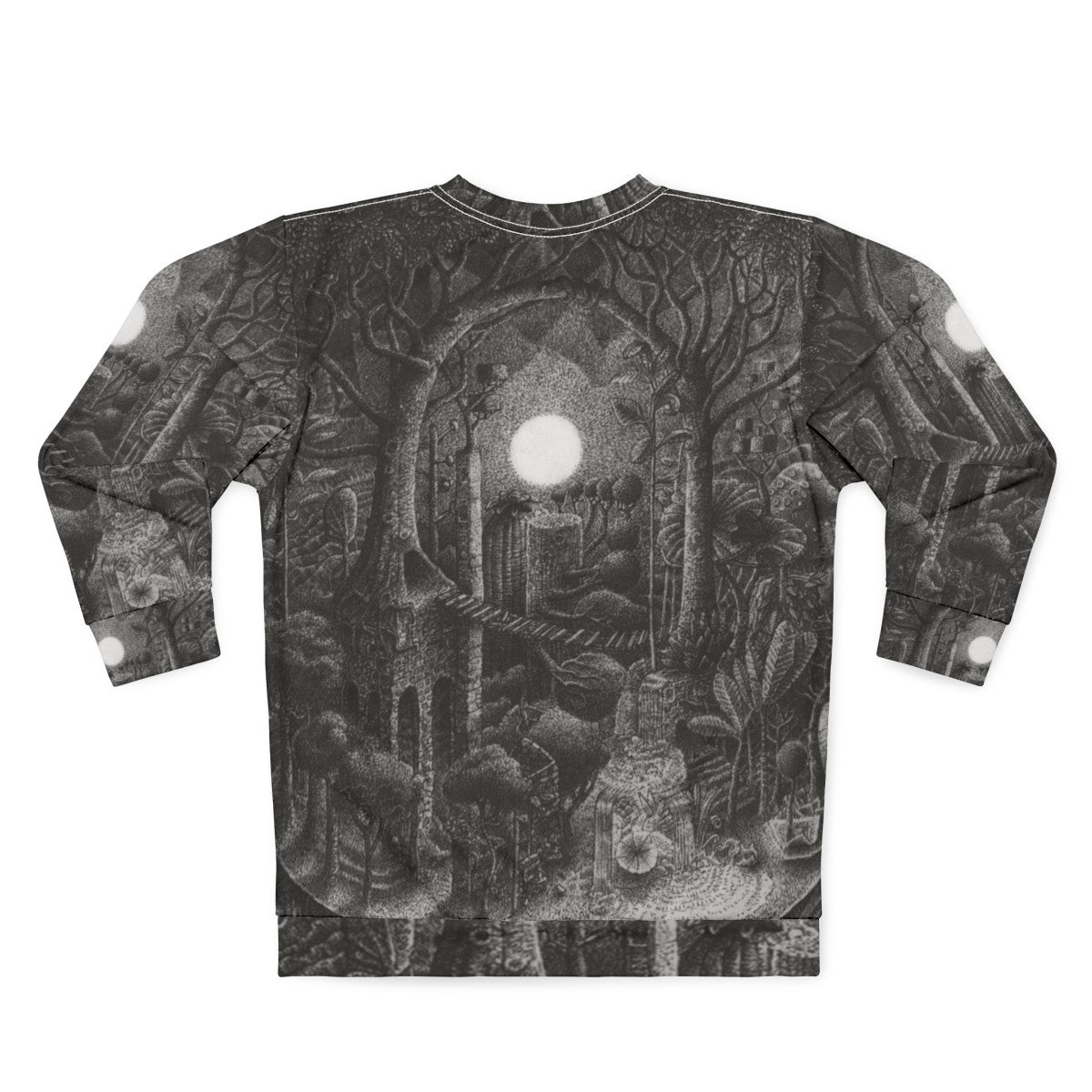 Full Tree Moon Sweatshirt with Ink Drawing Design - Back