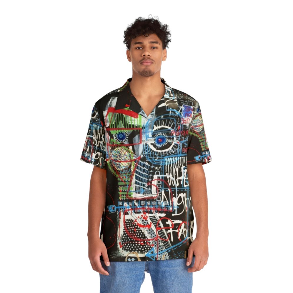 Contemplative Hawaiian Shirt with Abstract Art and Neo-Expressionist Poetry - People Front