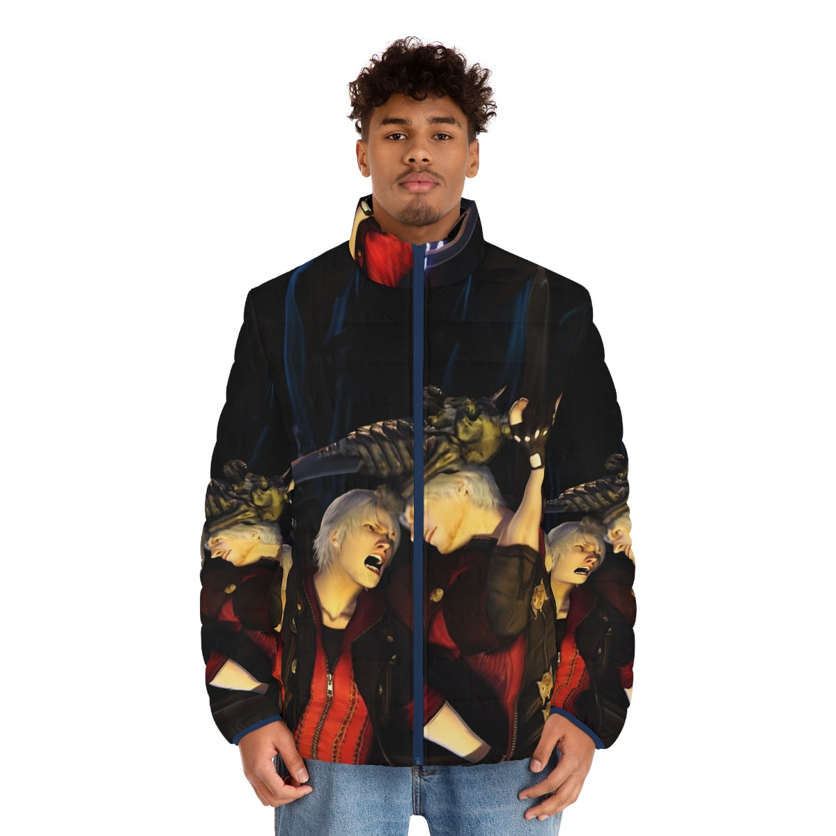 Devil May Cry Painting Puffer Jacket with Iconic Characters - men front