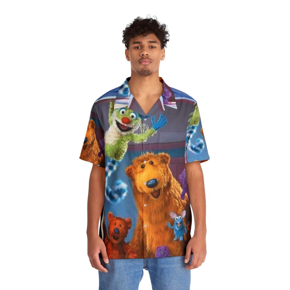 Retro Bear In The Big Blue House Kids Hawaiian Shirt - People Front