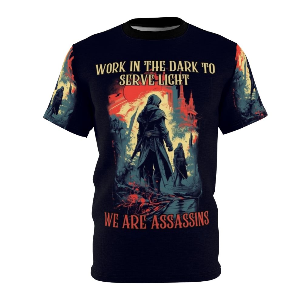 Assassin-Inspired Action T-Shirt featuring the Assassins Creed logo and design