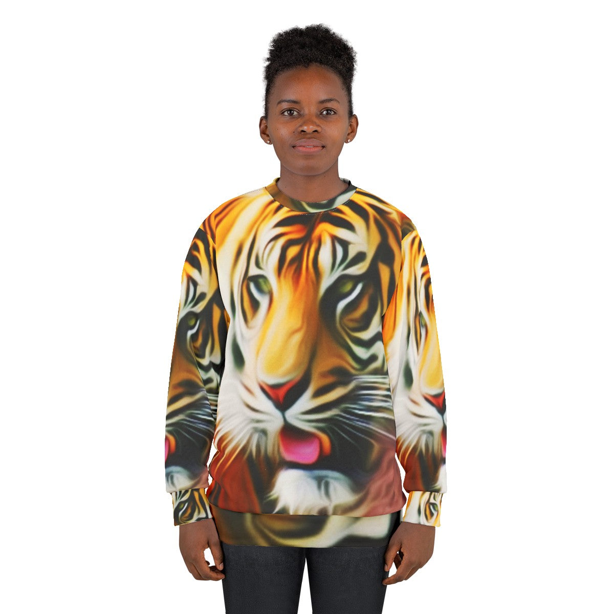 Colorful abstract tiger graphic on sweatshirt - women