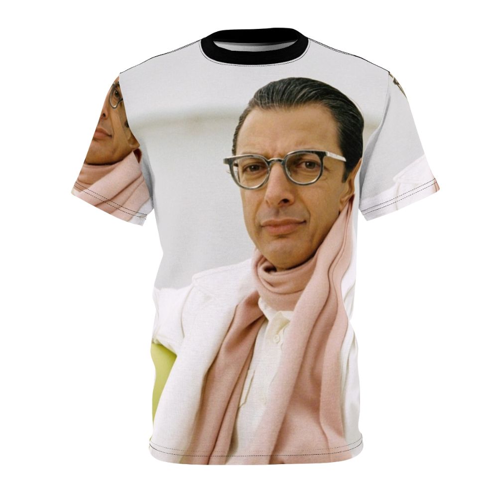 High-quality T-shirt featuring a portrait of actor Jeff Goldblum in a Jurassic Park-inspired design