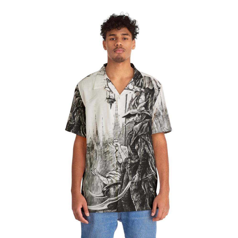 Bloodborne Eileen the Crow Hawaiian Shirt with Plague Doctor Motif - People Front