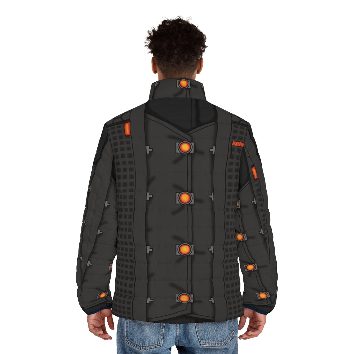 Rhys Graphic Tee Puffer Jacket with Borderlands Themed Hexagon Pattern - men back