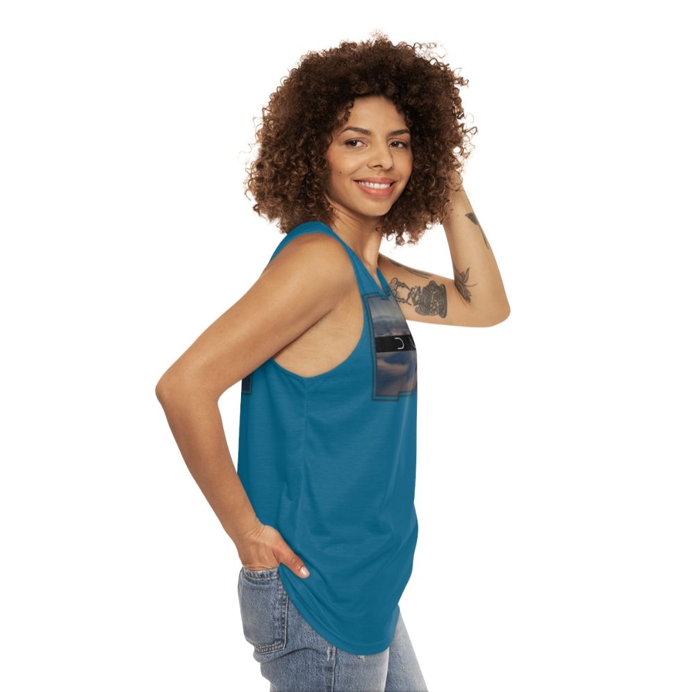 Dune-inspired unisex tank top with desert planet and two moons design - women side