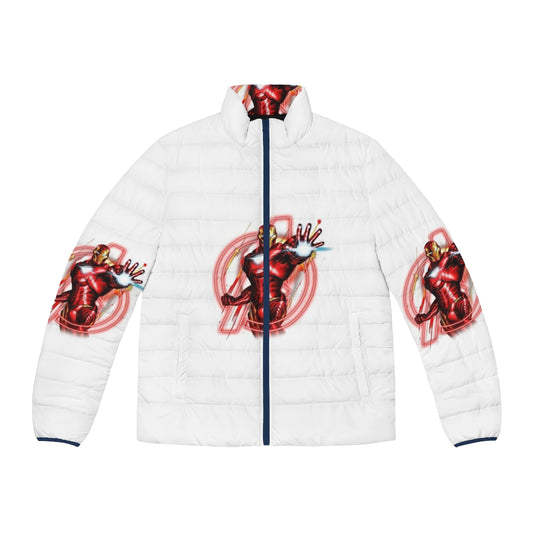 Superhero puffer jacket with iron hero design