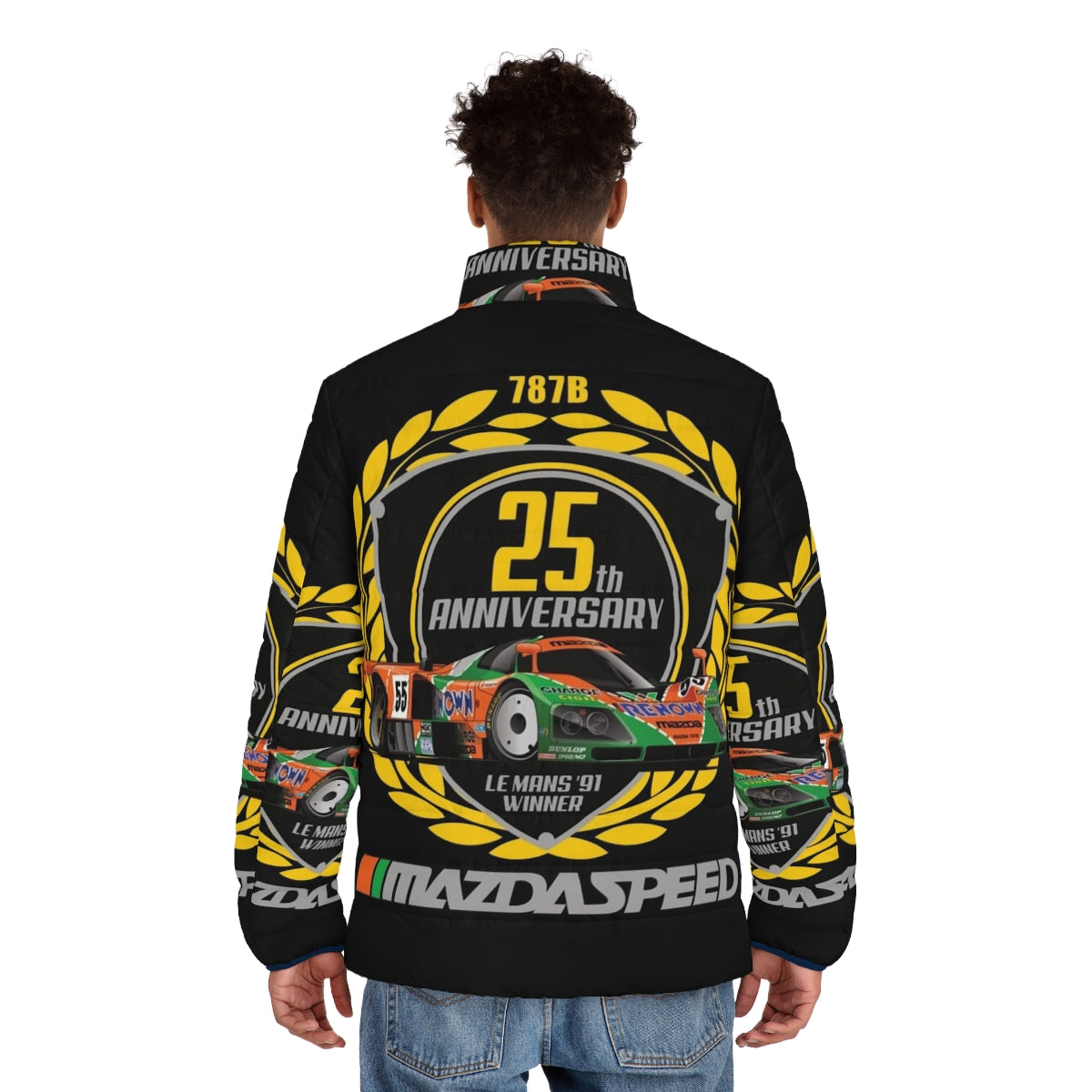 Mazda 787B Puffer Jacket featuring the iconic Le Mans racing design - men back